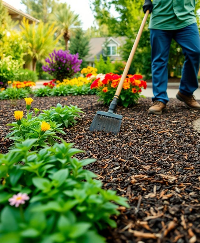 Professional mulching service in lush residential garden spring tx 59ca - Phoenix Driven Tree Services
